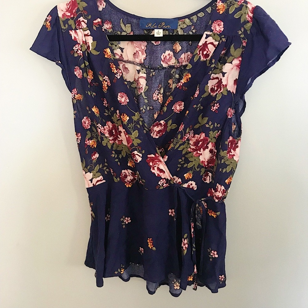 Blue Rain (Francesca’s) Navy Floral Wrap Top